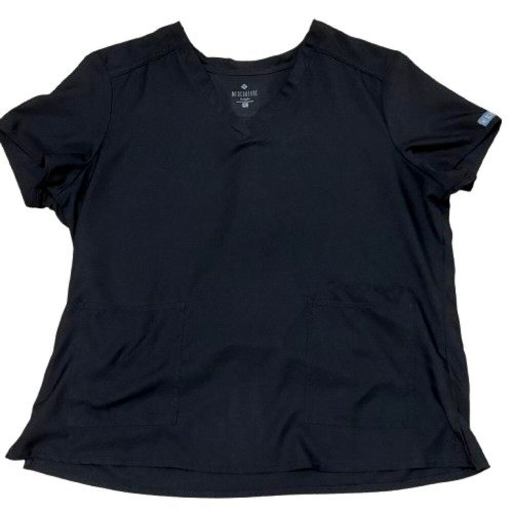 Med Couture Scrub Top Women’s XL Black Soft Touch Nursing V- Neck Pockets 2411